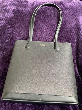 Kate Spade Black Glitter Fabric Leather Trim Tote Bag NWT